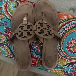 Tory Burch Nude/Tan Logo Cutout Thong Sandals